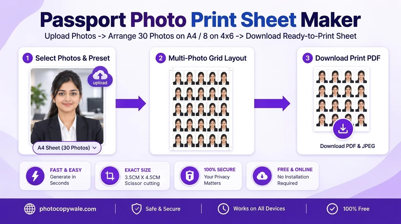 Passport Photo Print Sheet Maker A4 30 Photos Layout