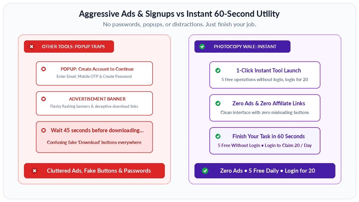Cluttered advertisement popups versus instant 60-second tool launch